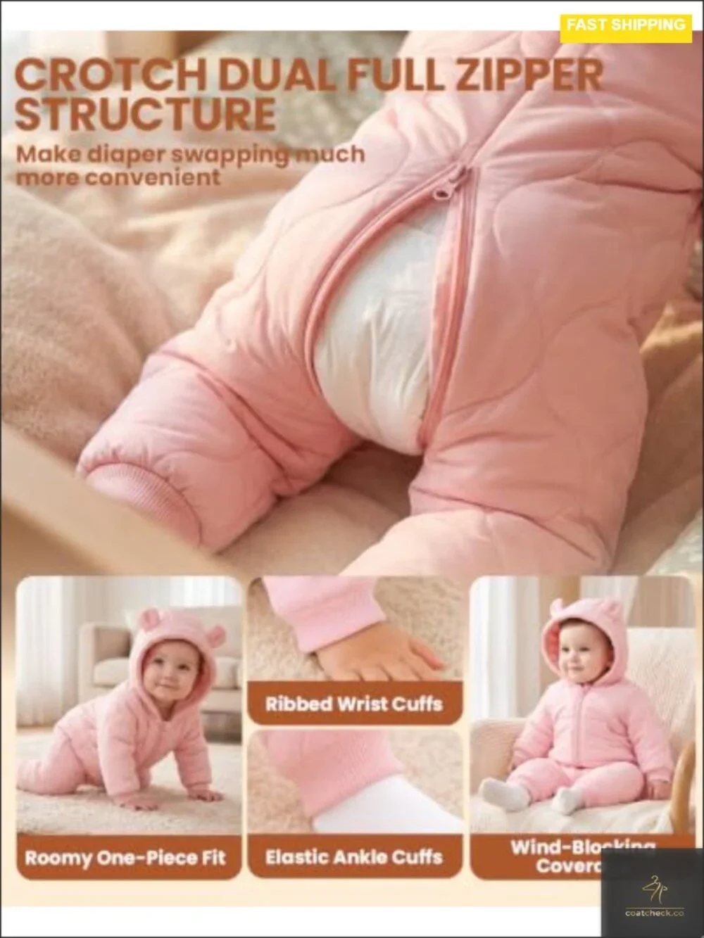 Baby Snowsuit Winter Romper Hooded Jumpsuit Thick Windproof Waterproof Sherpa